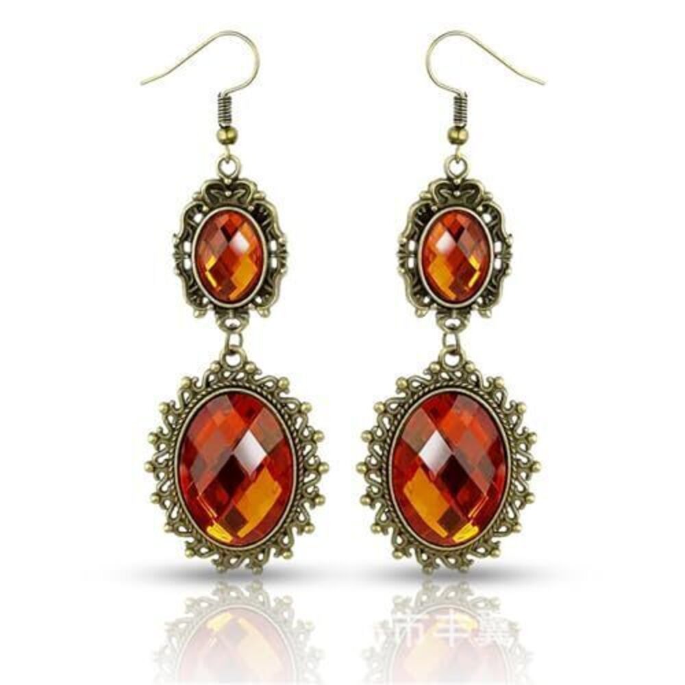 3465 Gothic Lace Earring ,Vintage Crystal Gems Tassel Earrings Punk Style